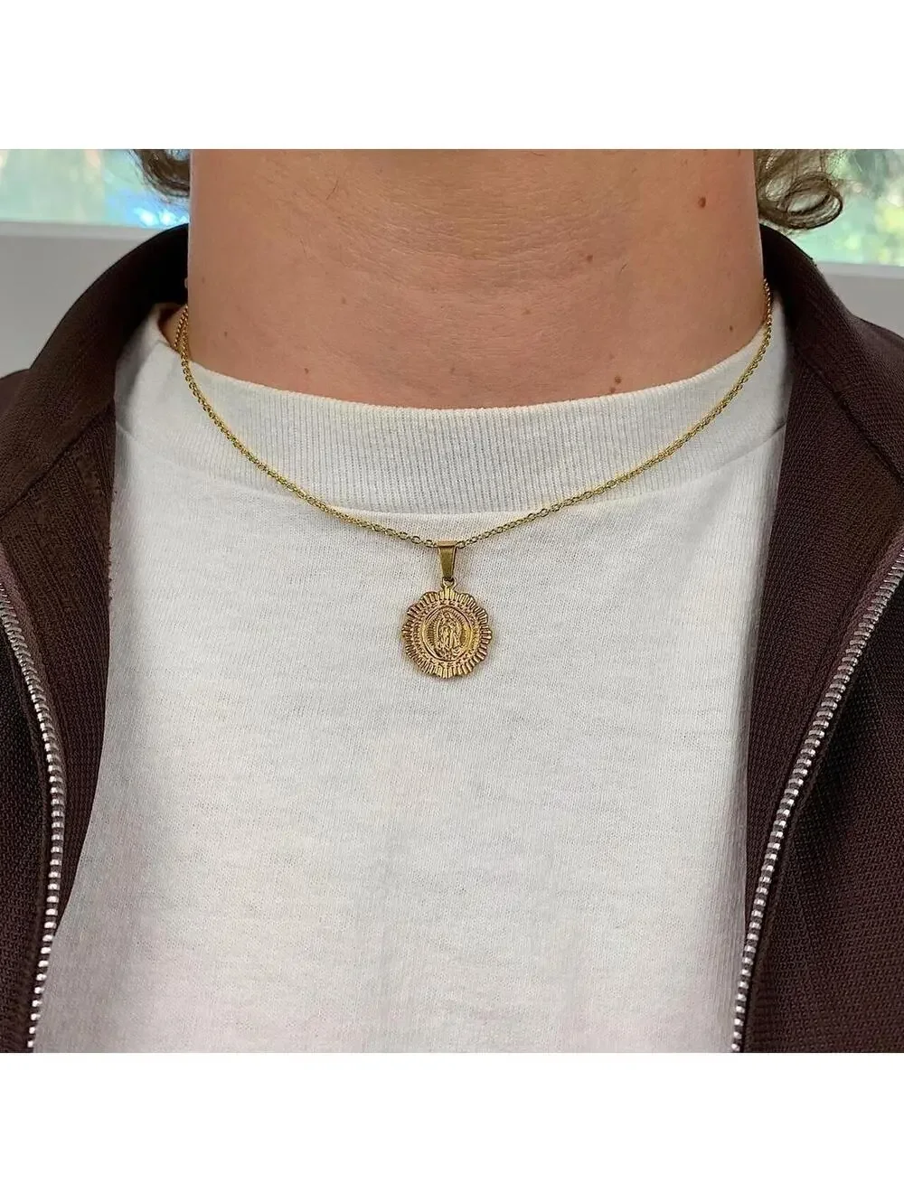 Cute Round Pendant Saint Marry Stainless Steel Gold Plated Circle Pendant y2k